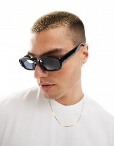 ASOS DESIGN slim rectangle black sunglasses | ASOS