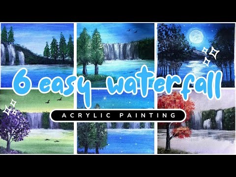 6 easy waterfall acrylic painting ideas for beginners | step by step tutorial
