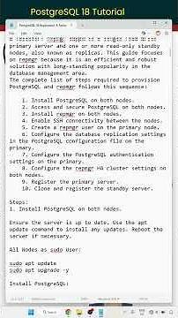 PostgreSQL 18 Replication & Failover Using repmgr |2 Node Cluster Setup on Ubuntu#PostgreSQL #repmgr