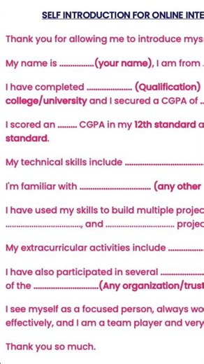 Perfect Self Introduction for Online Interview 🎯 | Freshers Must Watch