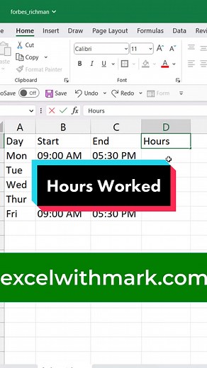 Calculate Hours Worked #excel #exceltips #exceltutorial