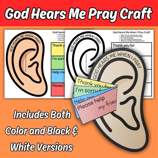 God Hears Me When I Pray Craft for Kids Sunday School Bible Lesson, Write a Prayer to God Christian Church Printable Coloring Activity - Etsy