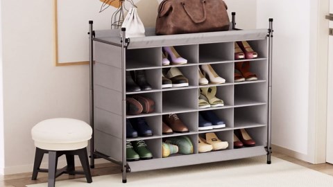 STORAGE MANIAC Stackable Shoe Cubby Organizer, Free Standing Shoe Cube Rack for Entryway, Bedroom, Apartment, Closet, 20-Cube Gray