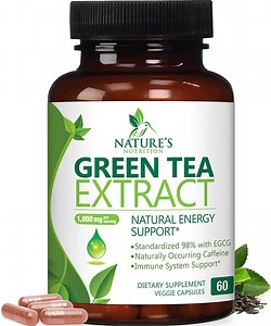 Green Tea Extract 1000 mg Per Serving - 3X Strength Green Tea Pills with 45% EGCG & 98% Polyphenols for Natural Energy - Vegan Antioxidant Herbal Supplement for Heart Support - 60 Capsules