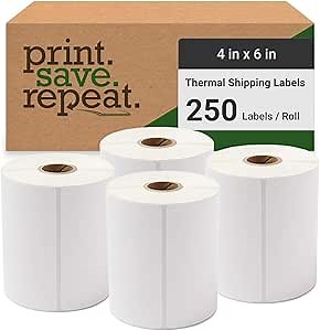 Amazon.com: 4x6 Direct Thermal Shipping Labels | 1,000 Labels | 4 Rolls of 250 | 1 inch Core | Compatible with Zebra Printers | Perforated Between Each Label : Industrial & Scientific