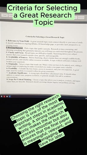 Criteria for Selecting a Great Research Topic.