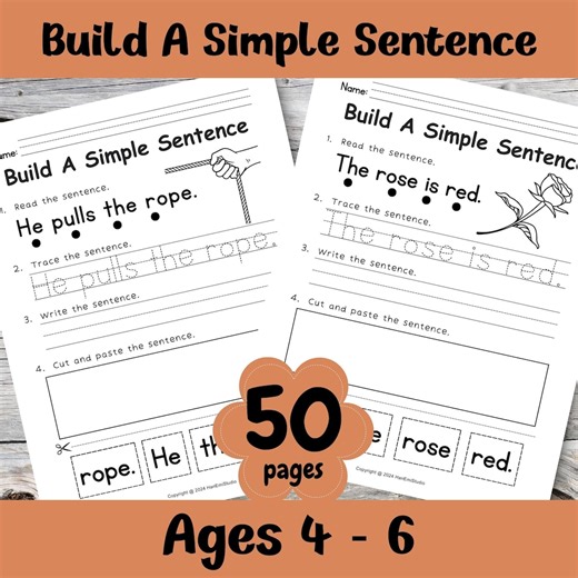 Build a Simple Sentence Worksheets for Ages 4-6; Sentence Building Worksheet; Fix the Sentence; Write Sentences; Cut Paste Sentences - Etsy