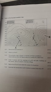 Refer to the Synoptic weather map.Name the front labelled A.... | Filo