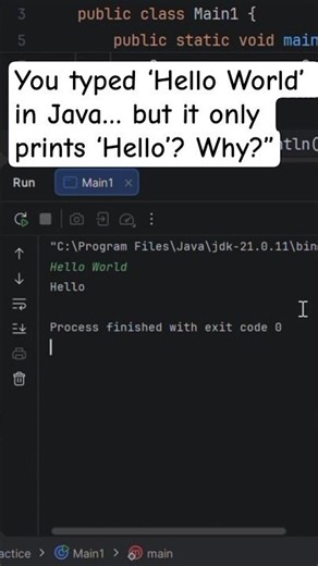 You typed ‘Hello World’ in Java… but it only prints ‘Hello’? Why? #shorts