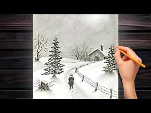 Winter Landscape Pencil Drawing | Easy Snowy Scenery Sketch Step by Step
