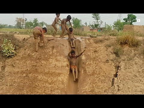 Kids Enjoying Mud Sliding in Pakistan | How to Make Mud Slide | Mud Sliding Fun