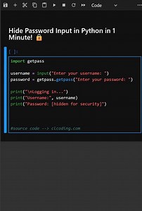 350K views · 4.6K reactions | Hide Password Input in Python in 1 Minute! #python #python3 #pythons #pythonregius #pythonprojects #pythonchallenge #pythonprogramming #pythonsofinstagram | Python Coding | Facebook