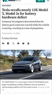 Tesla recalls nearly 13K Model Y, Model 3s for battery hardware defect