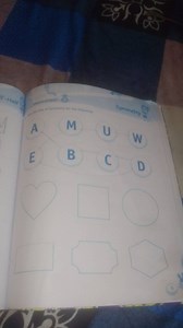 Draw the line of symmetry for the following shapes and letters:... | Filo