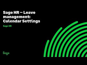 Sage HR - Leave management: General calendar settings