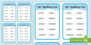 'ph' Sound Spelling List