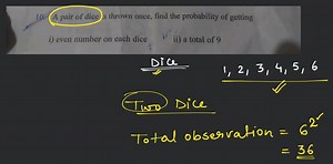 A pair of dice is thrown once, find the probability of getting ... | Filo