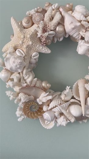 White Seashell Wreath With Starfish & Coral - Beach House Decor - Etsy
