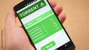 Using a torrent application on a smartphone device.