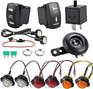 Universal ATV UTV SXS Street Legal Kit Turn Signal Set with Led Light and Reverse light, Turn Signal and Horn Rocker Switch, Flasher Relal, 110DB Horn Fits for Polaris Can-Am Kawasaki Golf Cart