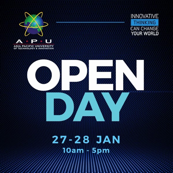 Explore your future at APU Open Day! 🚀 Join us at the APU Campus on January 27th and 28th, from 10 AM to 5 PM. ⏰ Discover a world of opportunities in Design, Engineering, Computing, Business, Accounting & Finance Banking, Hospitality, and Psychology. Register now at: http://openday.sites.apiit.edu.my/ 📝 | Asia Pacific University of Technology & Innovation - APU