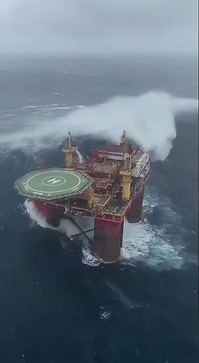 Workers Watch 100ft Wave SLAM Their Oil Rig #shorts #shocking