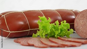 Dolly: Processed meat products sliced. Smoked sausage servelat