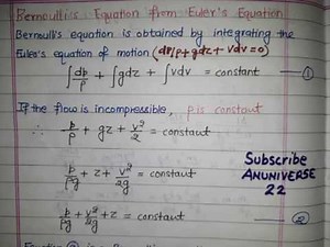 BERNOULLI EQUATION DERIVATION FROM EULER EQUATION OF MOTION - BERNOULLI 1 - ANUNIVERSE 22