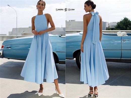 Light Blue Summer Dress, Extended Midi Dress With Circle Skirt and Open Back, Airy Sleeveless Outfit for Summer Parties and Vacations - Etsy