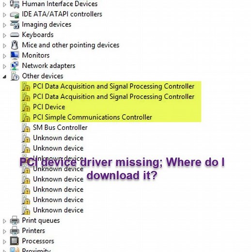 PCI device driver missing; Where do I download it?