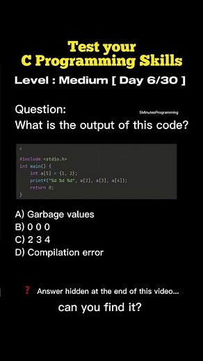 Day 6 Think you know C programming? Test your knowledge with this MCQ! @5minutesprogramming