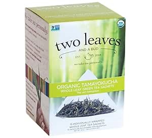 Two Leaves and a Bud Organic Tamayokucha Green Tea Bags, Whole Leaf Green Tea in Pyramid Sachets, Japanese Green Tea, Light Flavor, 15 Count (Pack of 1)