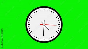 Wall clock counting down 24 hour day fast speed on green screen background. Clock with moving arrows. 4K motion graphic.