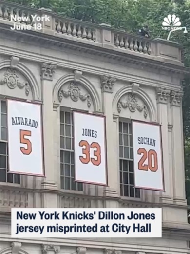 Knicks' Dillon Jones' jersey was misprinted as at the City Hall Ceremony. #Knicks No. 33 belonged to NBA All-star Patrick Ewing and was raised to the rafters at Madison Square Garden in 2003.