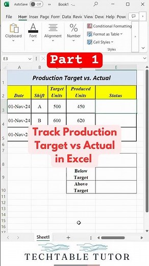 Track Production vs Actual in Excel 📊 (Part 1) | Easy Guide! #excel #excelshorts #exceltricks