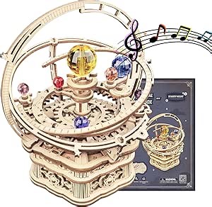ROKR 3D Puzzles for Adults Orrery Music Box Wooden Model Building Set, DIY Wood Craft Kit Solar System Kit STEM Toys Gifts for Man/Woman