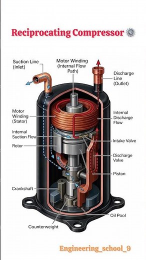 How a Reciprocating Compressor Works | Internal Parts & Working Explained (Cutaway Diagram)
