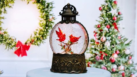 Christmas Snow Globes Lantern, Cardinal Musical Snow Globes with Swirling Glitter Effects, USB/Battery Powered with 6-Hour Timer, Christmas Decorations Indoor
