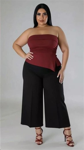 Plus Size Burgundy Peplum Tube Top & Black Culottes | Chic Curvy Elegant Look 🍷🖤