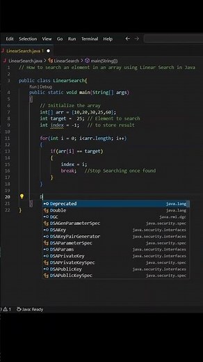 Search Element in Array using Linear Search | DSA | Java Shorts #shots