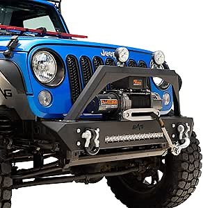 EAG Stubby Front Bumper with LED Light Bar and Winch Plate Fit for 07-18 Wrangler JK