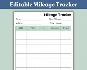 Mileage Log Printable Mileage Tracker Work Trip Mile Log Business Trip Mile Monthly Mileage for Car for Work Mile Report Mile Chart for Car - Etsy