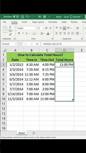 Calculate Total Hours in Excel (easy Tutorial for beginners!) #exceltech #excel365 #smartphone