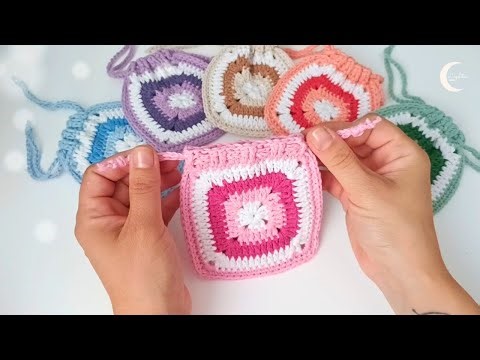 Crochet Drawstring Pouch Tutorial for Beginners | Granny Square Pouch