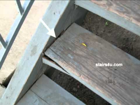 Cracked And Sagging Wood Stair Steps - Exterior Stair Repairs