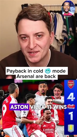 Arsenal payback back Aston Villa with interest 😹 Arsenal 4-1 Aston Villa | Odegaard, Riggers, Zubimendi, Jesus, Gabriel, Trossard, Gyokeres Arsenal stride five points clear at the Premier League summit by beating Aston Villa 4-1. Ending Villa's 11-game success streak, the Gunners fired on all cylinders during a relentless second half, scoring all four goals within half an hour. Video credit to @Henryalksfootall on YouTube #Arsenal #AstonVilla #EPL