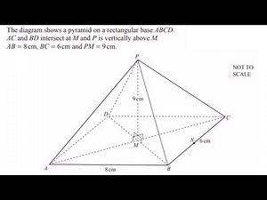 The diagram shows a pyramid on a rectangular base ABCD. AC & BD intersect at M. Find the following.