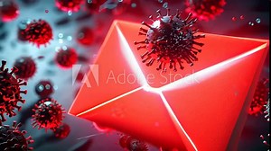 Email inbox alert and spam virus with warning, email security protection alert, new email notification and internet communication concept, email technology icon, junk mail compromised information.