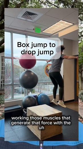 Jocelyn Wittstein on Instagram: "Box jumps are a great exercise to train your fast twitch muscle fibers which atrophy as we age. The drop jump down and a rebound after that provides impact that stimulate bone formation. This is a process called mechanotransduction. Maintaining strength, power, agility and bone density will help reduce fracture risk. The box you drop jump from does not need to be this high- even just an 8 inch drop creates significant ground reaction force. If new to plyometrics