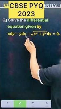 Q) Solve the differential equation given by 𝐱𝐝𝐲−𝐲𝐝𝐱−√(𝐱^𝟐+𝐲^𝟐 ) 𝐝𝐱=𝟎 #cbse2026 #maths